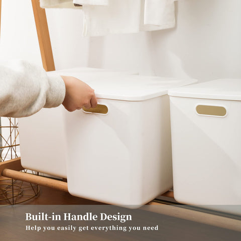 Yishyfier stacked bins on closet shelf maximizing vertical storage space