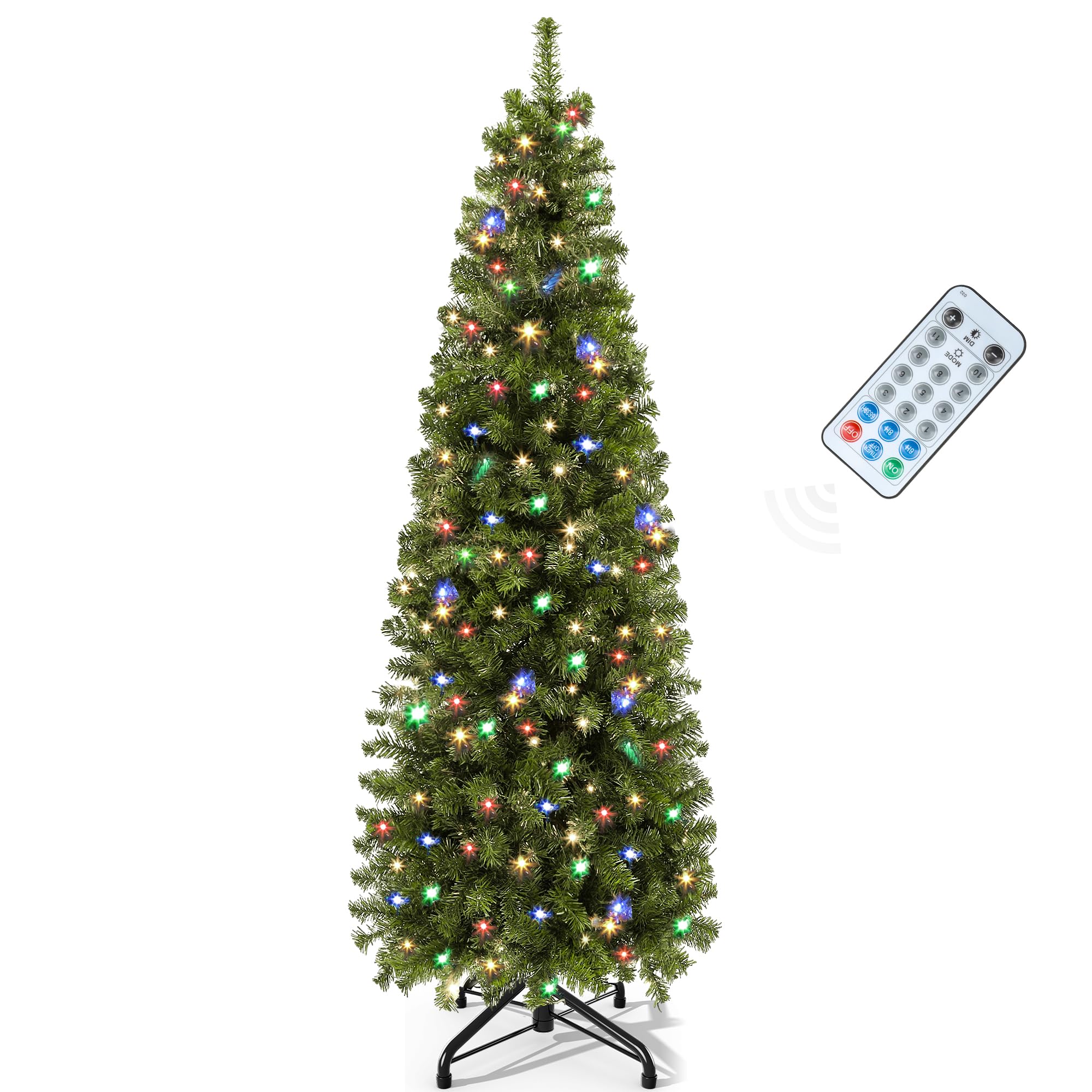 YITAHOME front view of 6ft pencil tree showing slim profile and festive lights