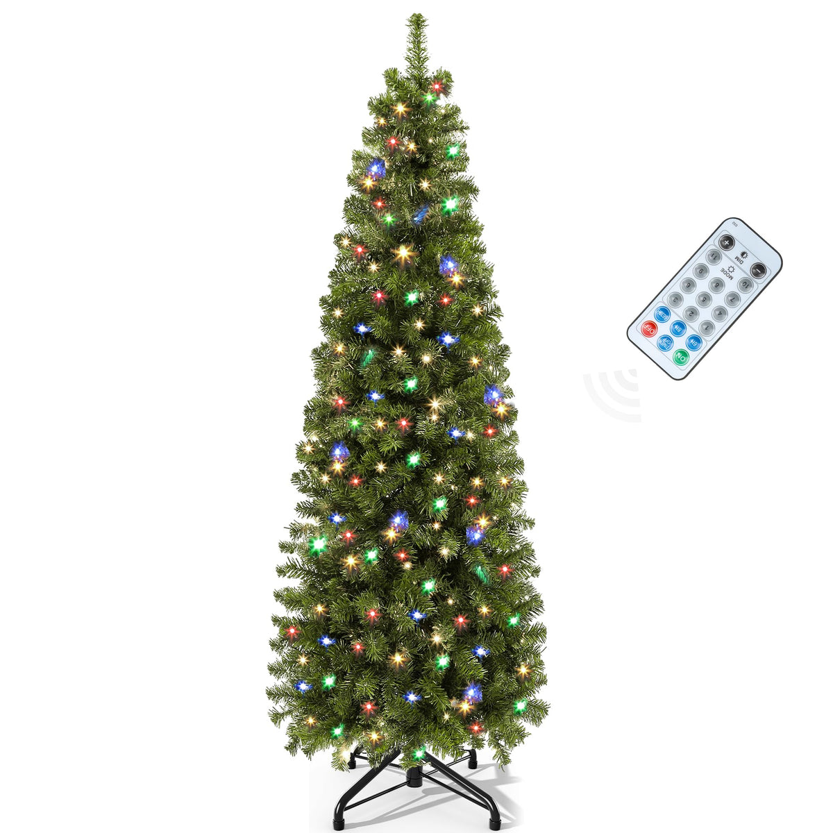 YITAHOME front view of 6ft pencil tree showing slim profile and festive lights