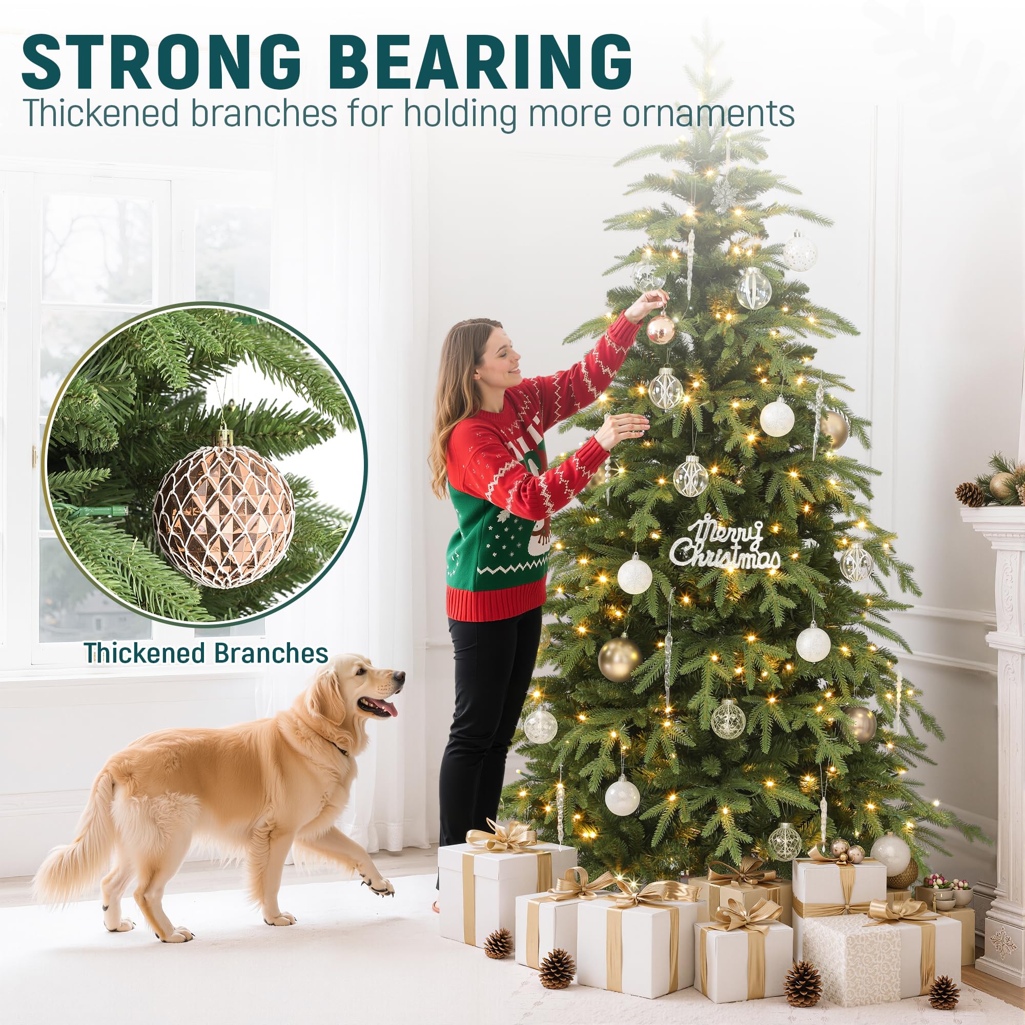 YITAHOME tree next to ceiling showing height scale and benefit of appropriate fit for rooms