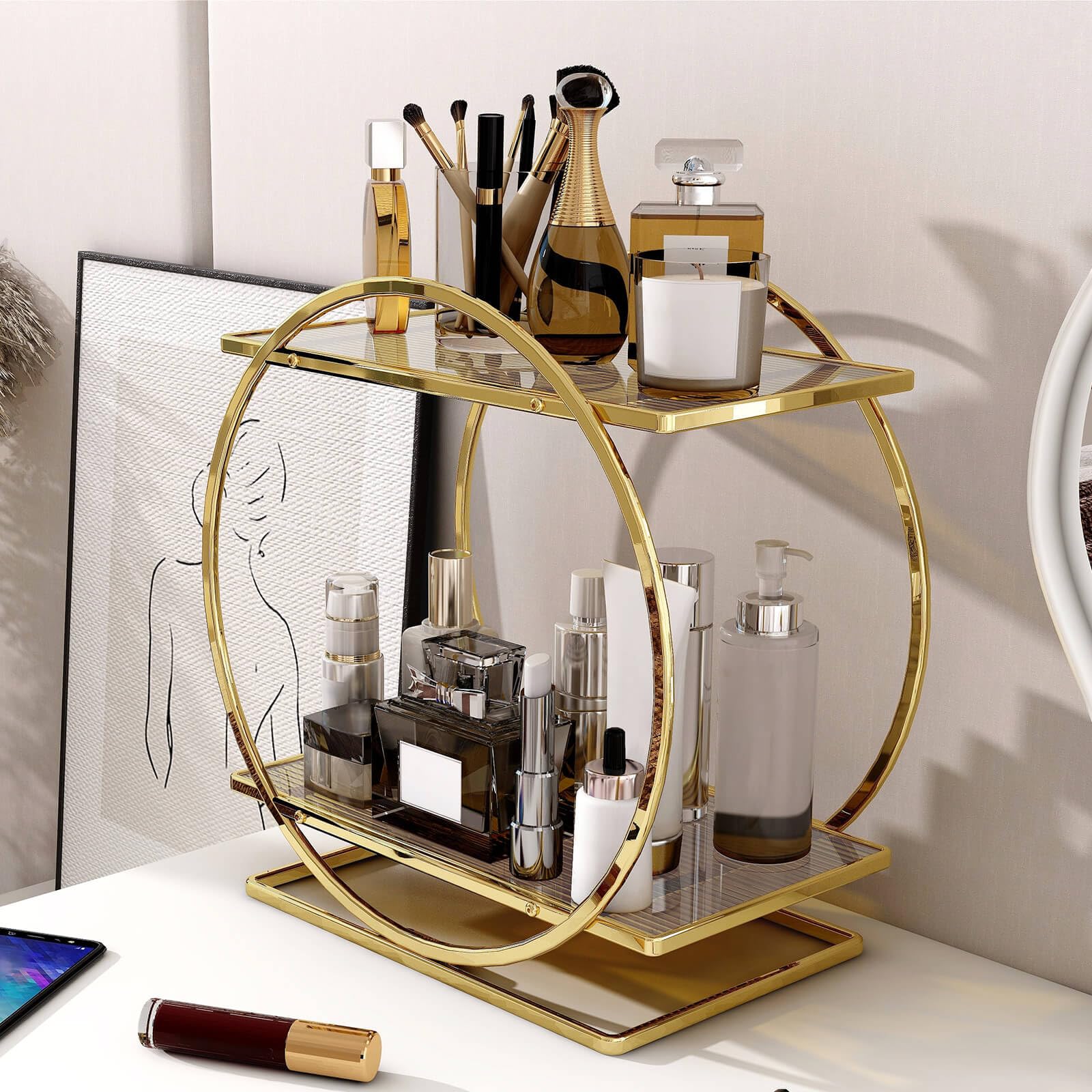 YIWANFW on bedroom dresser styled with decor to create a polished vanity look