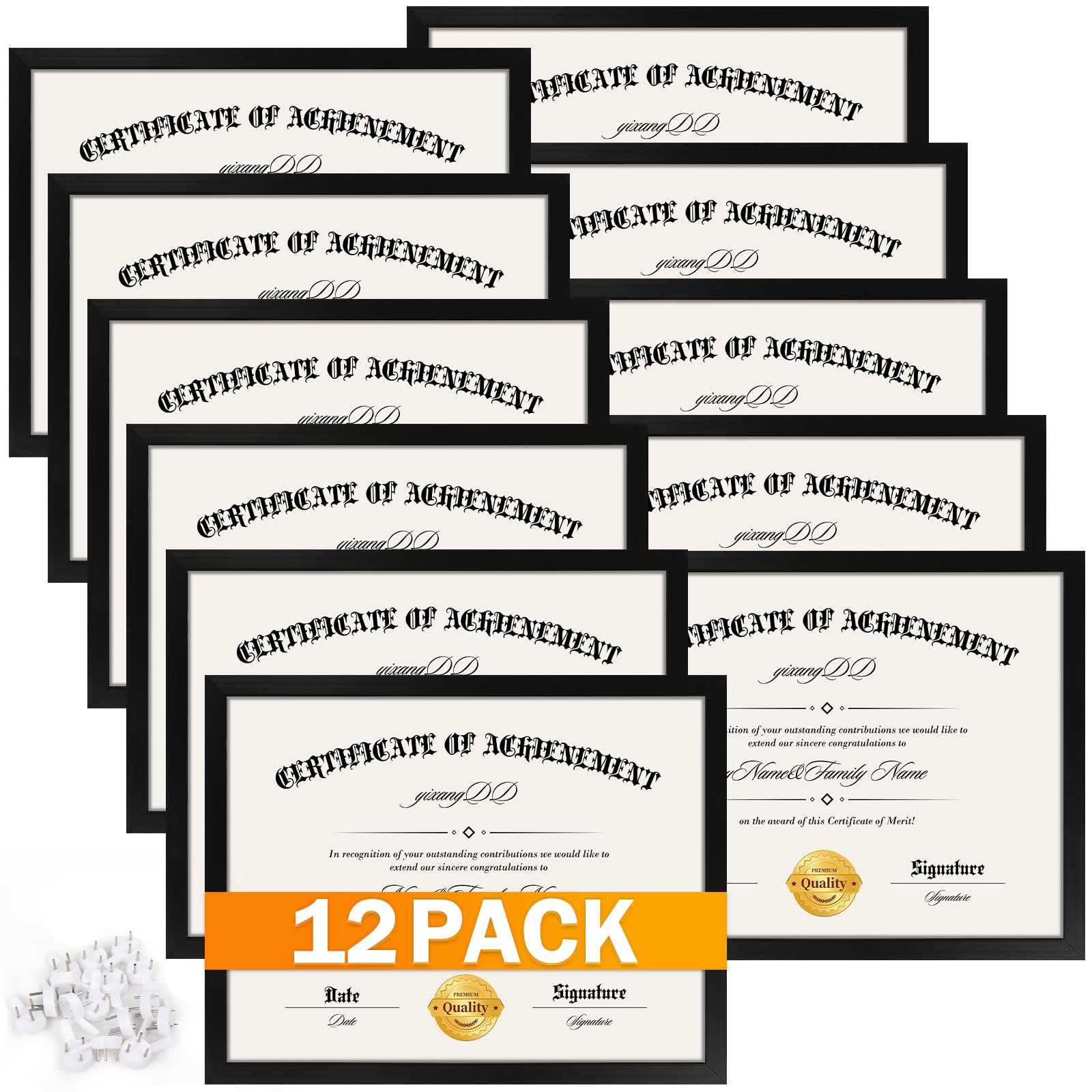 YixangDD front view of 12-pack black frames showing uniform presentation and value