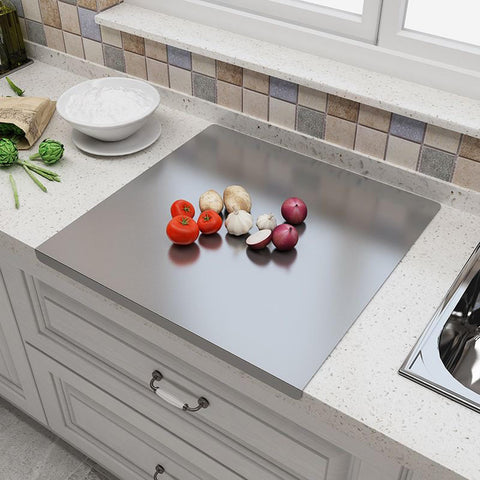 YIYUHAR front view stainless steel cutting board shows robust durable surface and wide area