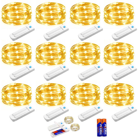 YJFWAL front packaging and full 10ft strings showing warm white glow and pack count