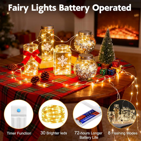 YJFWAL lights wrapped around a mason jar creating warm centerpiece atmosphere