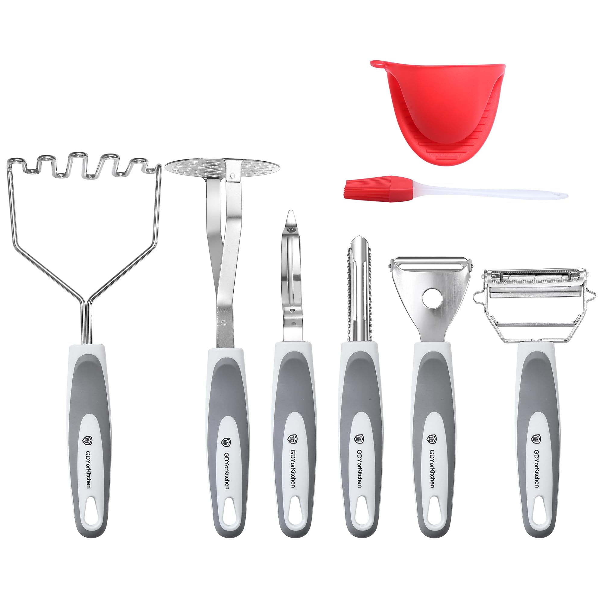 YK GDYORKITCHEN front packaging showing full 6-piece gray set and included accessories, ready to use