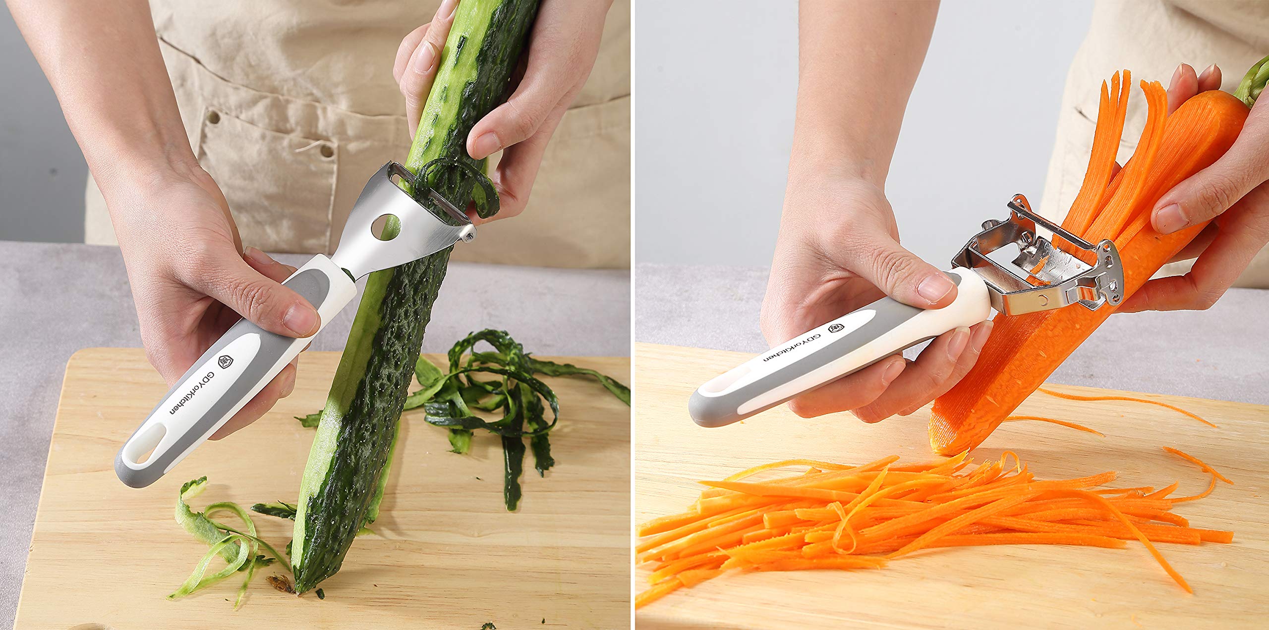YK GDYORKITCHEN ergonomic handle close-up showing comfortable grip for reduced hand fatigue