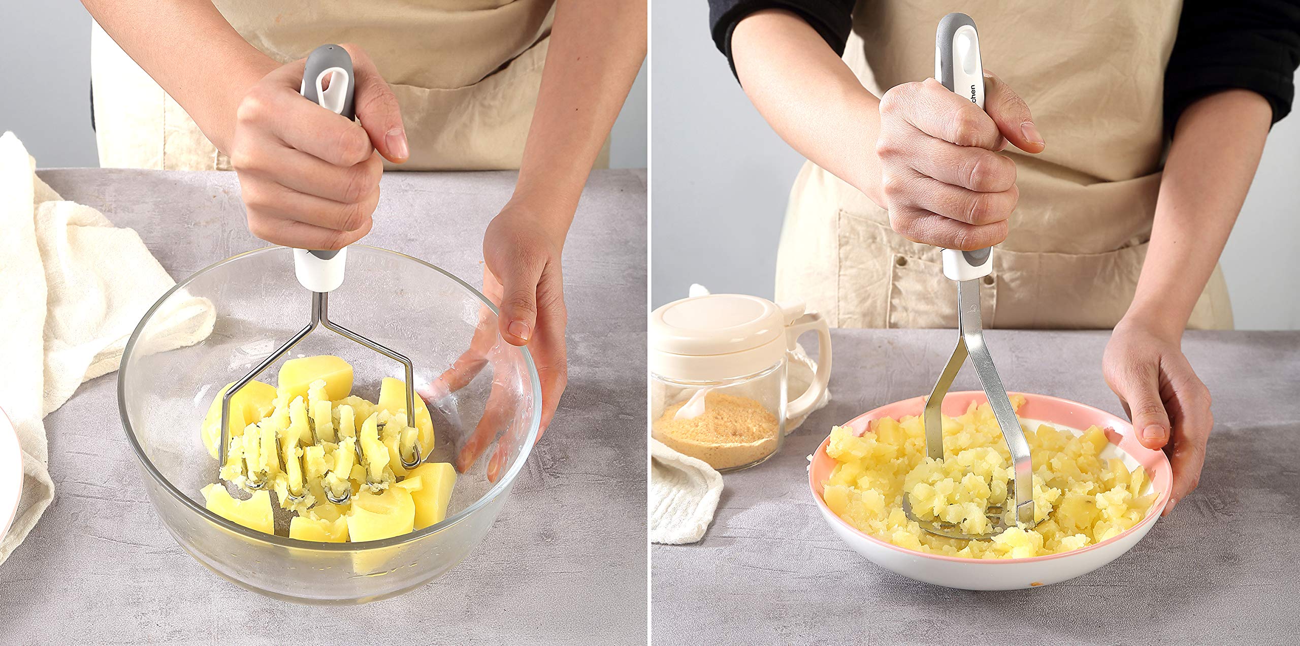 YK GDYORKITCHEN wire masher detail showing sturdy stainless construction for fast, efficient mashing