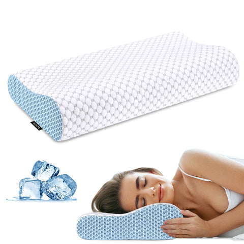 Ylekto front view of contour pillow showing ergonomic shape and neck support benefit