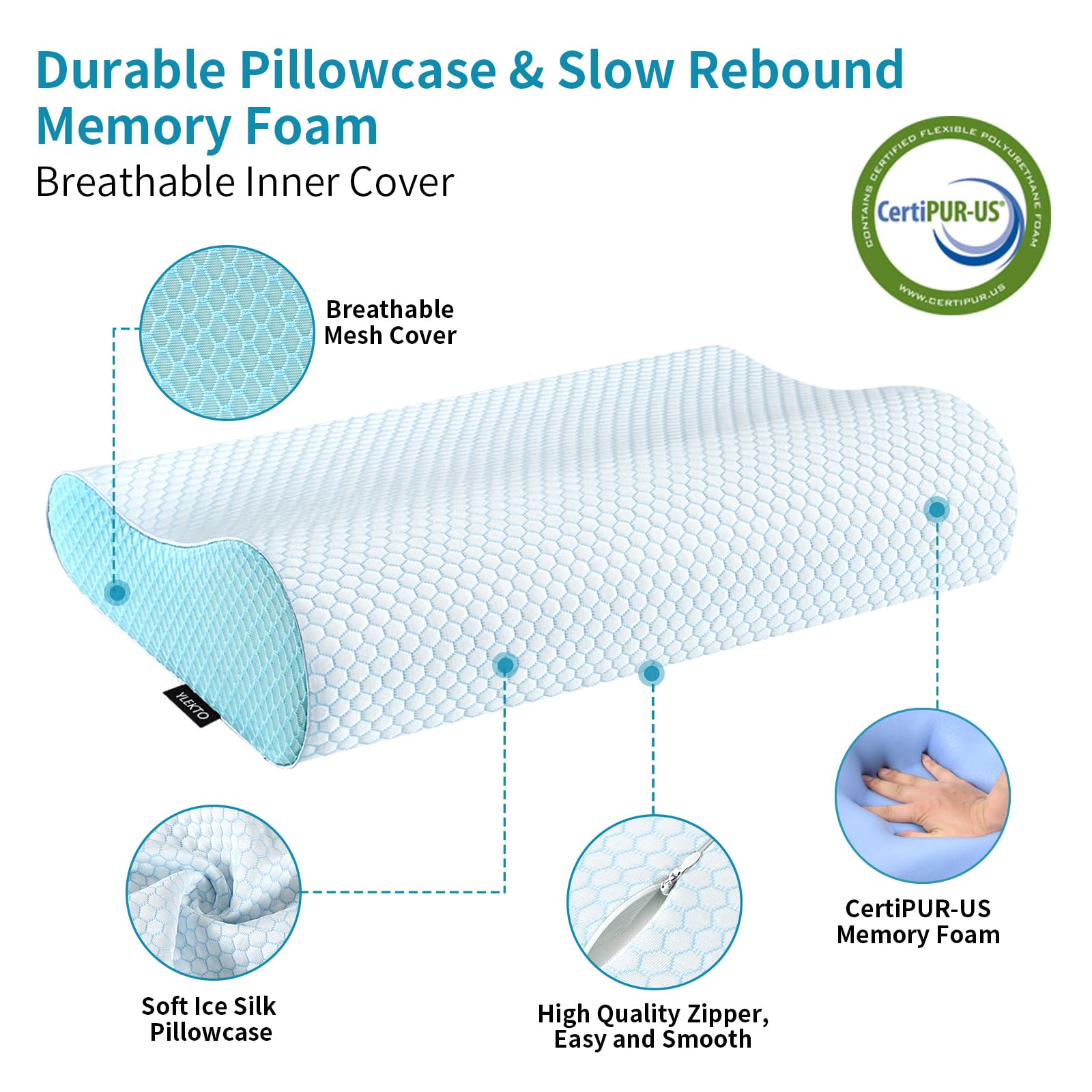Ylekto pillow under back sleeper’s head, illustrating even cervical support