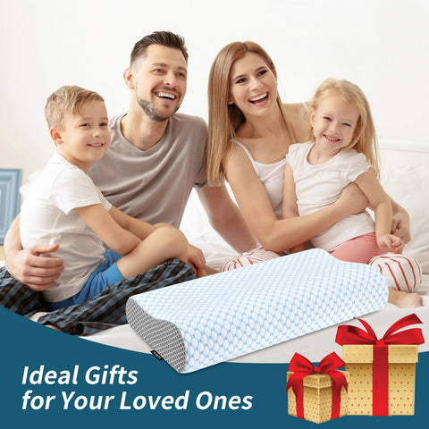 Ylekto pillow on bed in blue and grey as lifestyle shot for comfortable sleep ambiance