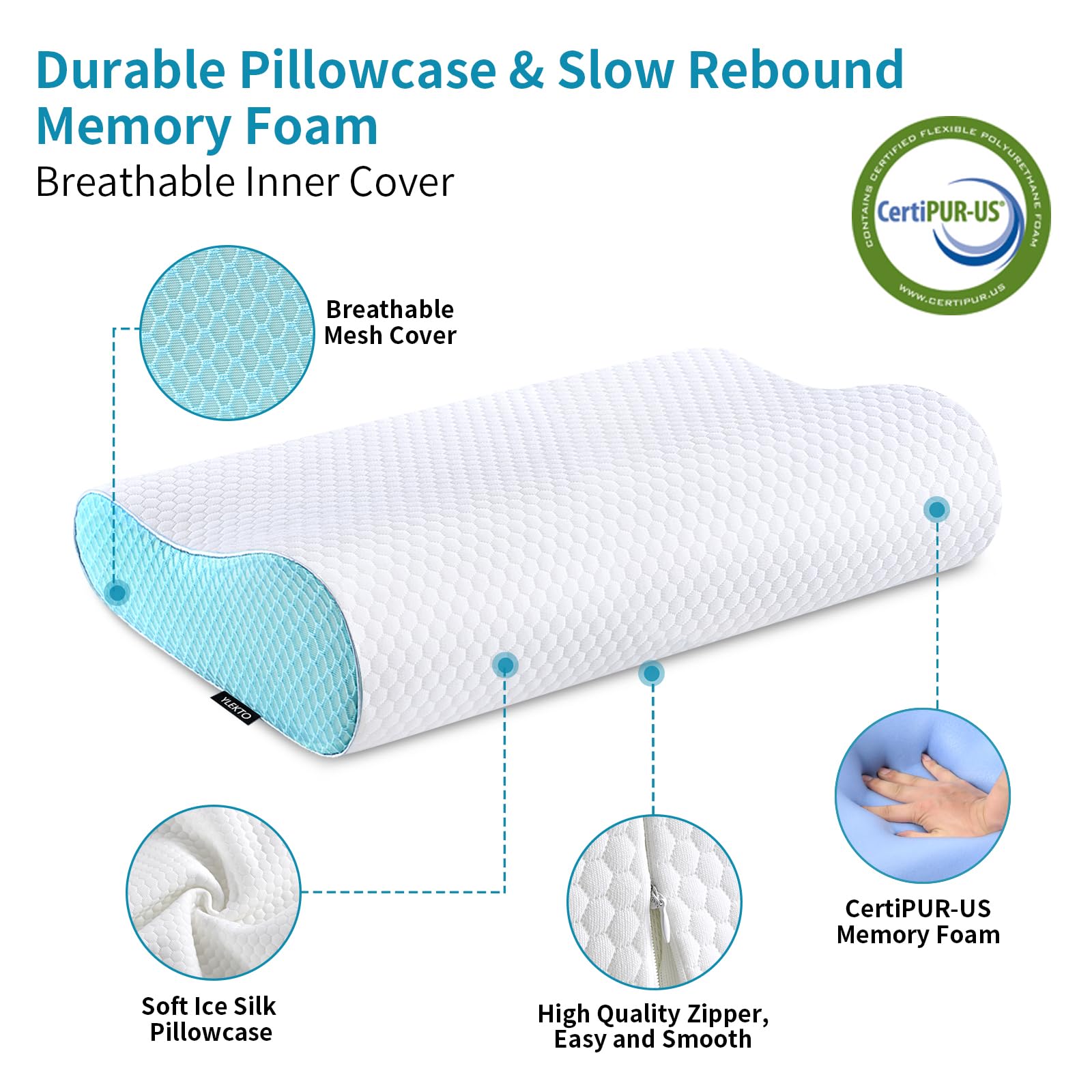 Ylekto pillow in use on bed with sleeper showing improved comfort and restful benefit