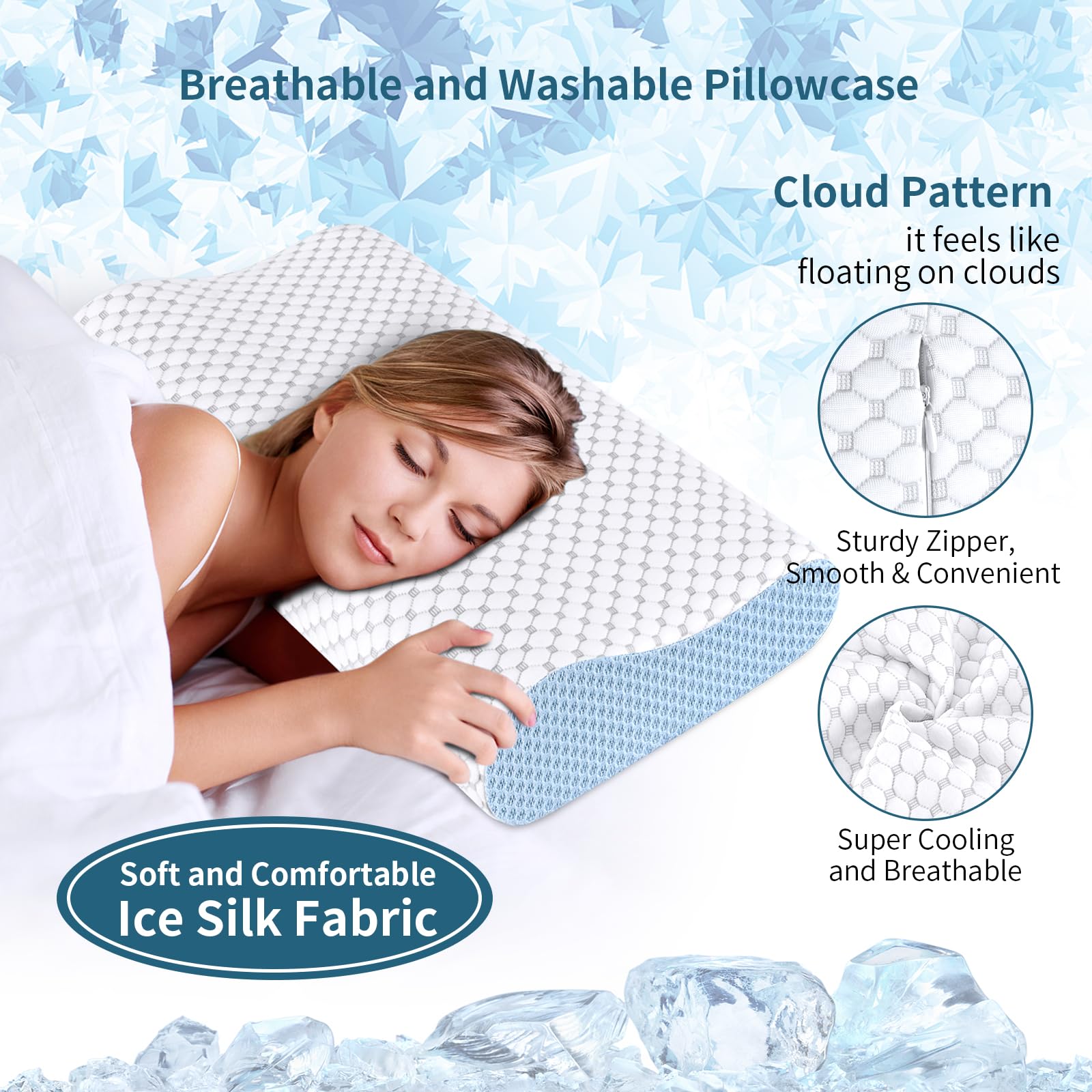 Ylekto zipper and breathable cover visible for easy washing and cool-sleep benefit