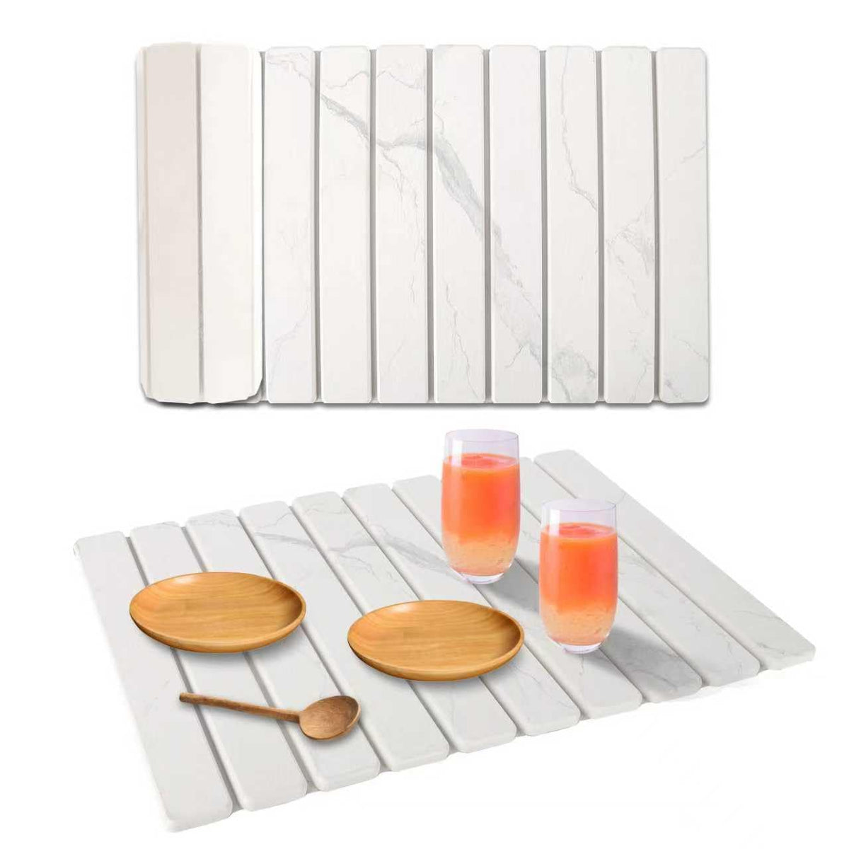 YLjindoia front view of white marble drying mat showing clean countertop protection