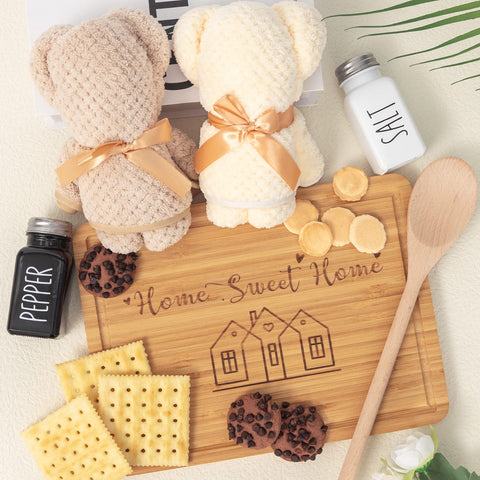 YLOVAN bear towels, spoon, coasters and shakers displayed to show coordinated kitchen use