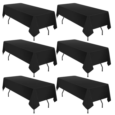 YMHPRIDE front view of six black tablecloths showing bundled packaging and value