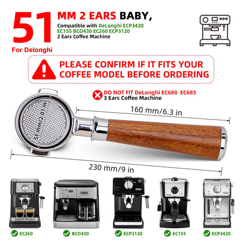 YMWVH side profile mounted on De'Longhi grouphead for easy compatibility check