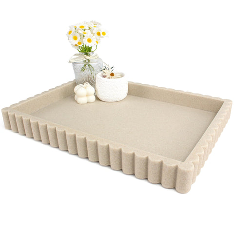 YMXYJM beige resin tray front view showing minimalist elegance and surface organization