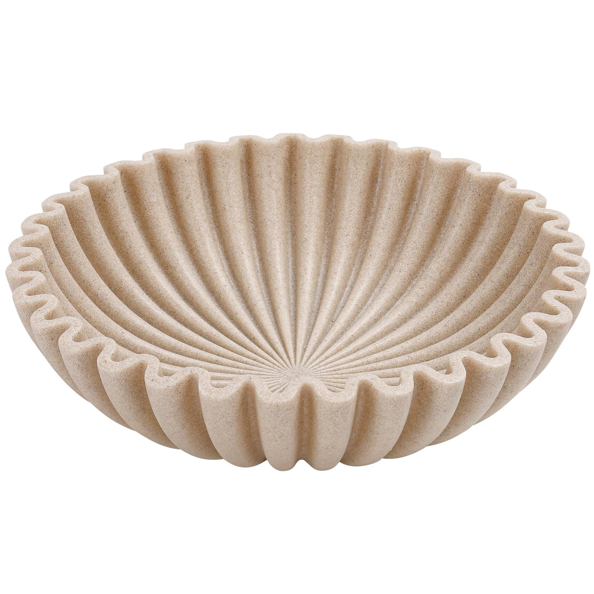 YMXYJM front view of beige ruffle bowl showing elegant shape and visual appeal