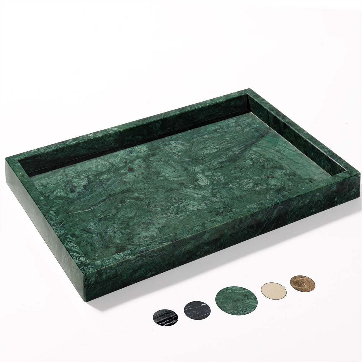 YMXYJM marble tray front view shows elegant dark green finish and polished benefit