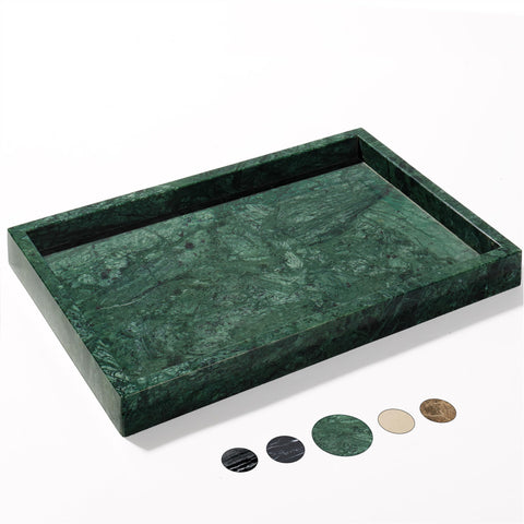 YMXYJM marble tray front view shows elegant dark green finish and polished benefit