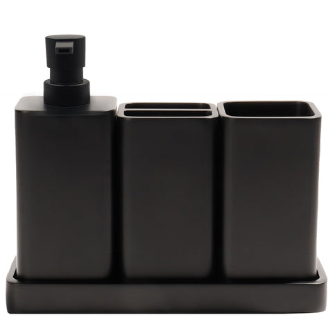 YMXYJM front view of full matte black 4-piece set shows organized sink benefit