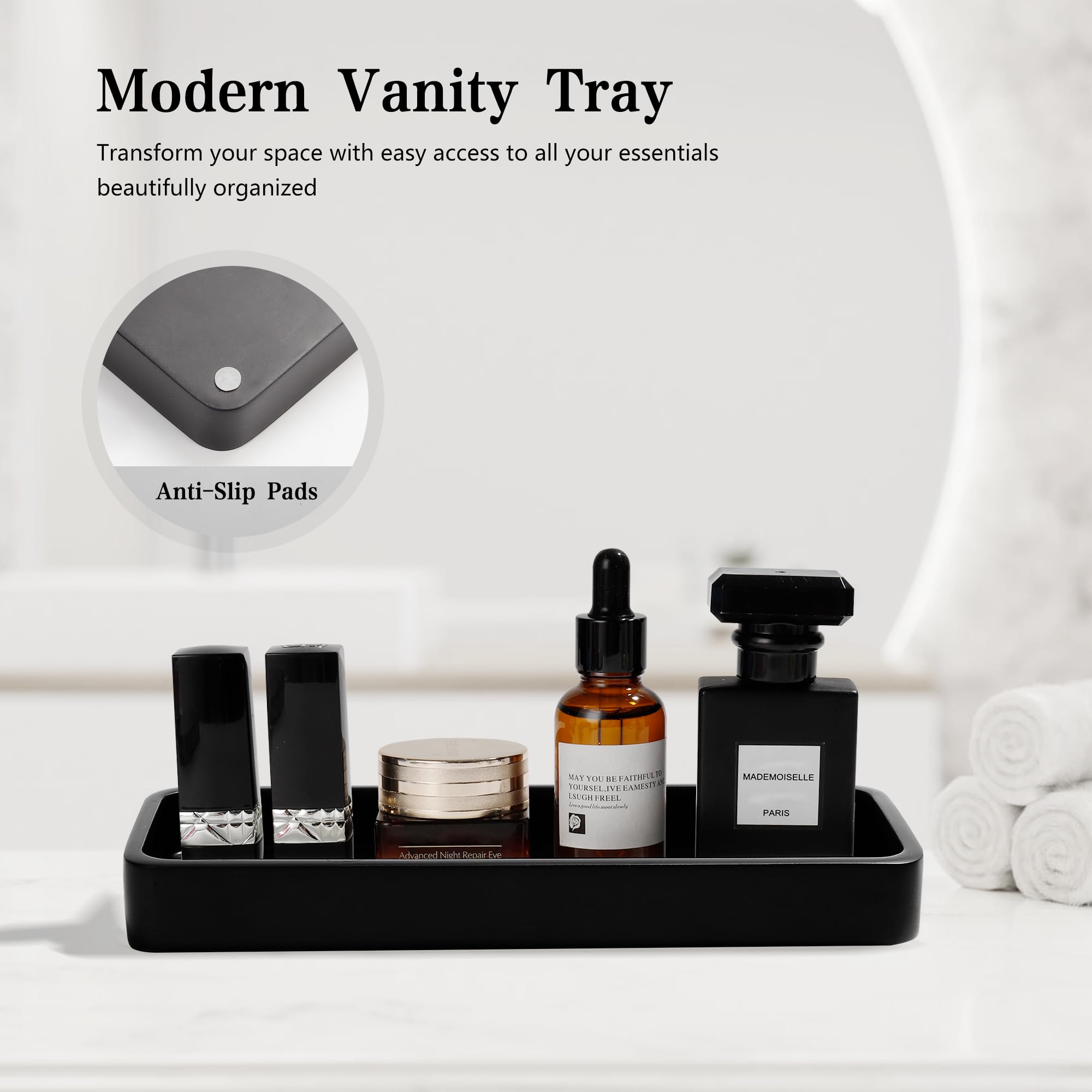 YMXYJM tray with jewelry and keys demonstrates tidy countertop benefit