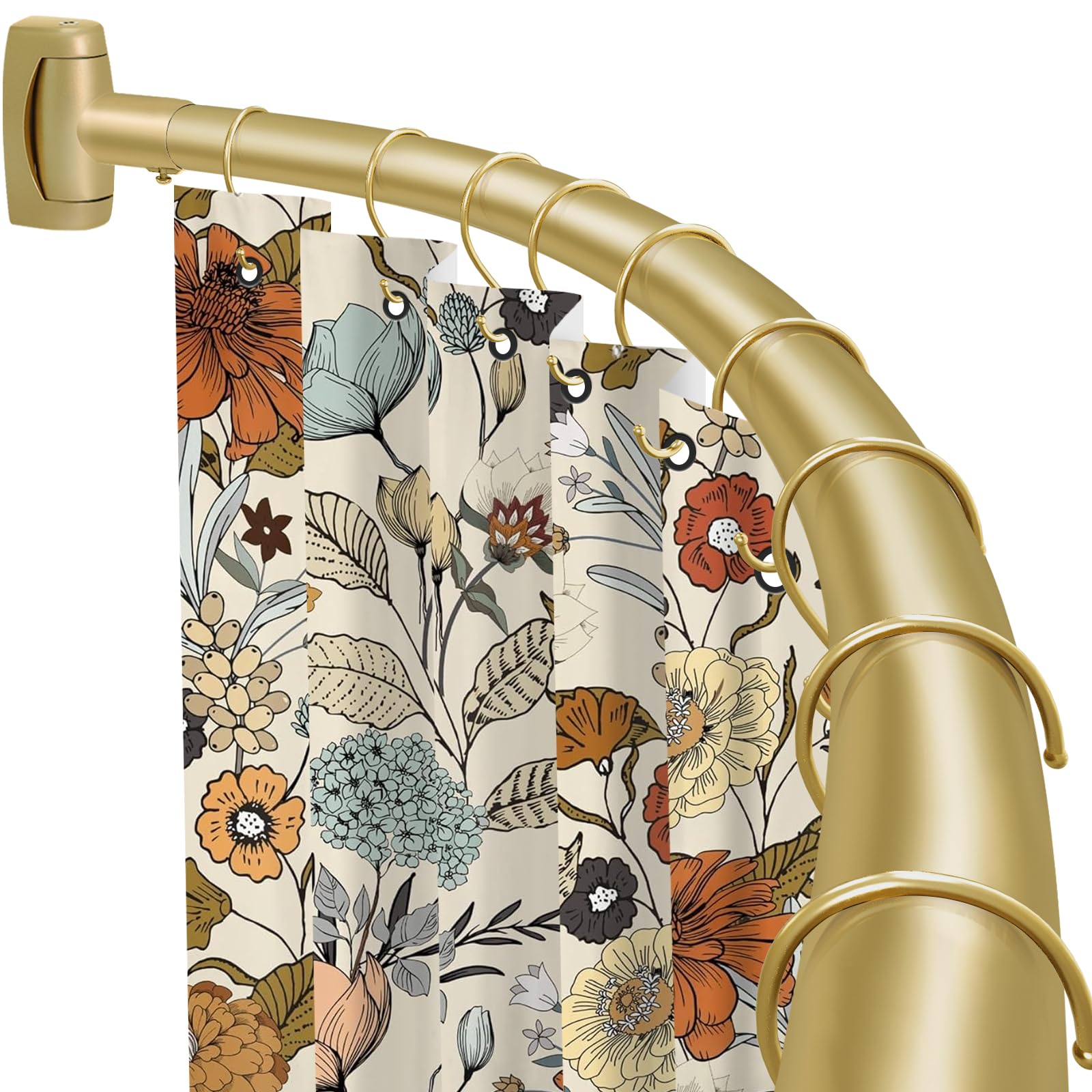 YNL curved rod front view showing sleek gold finish and extra space benefit