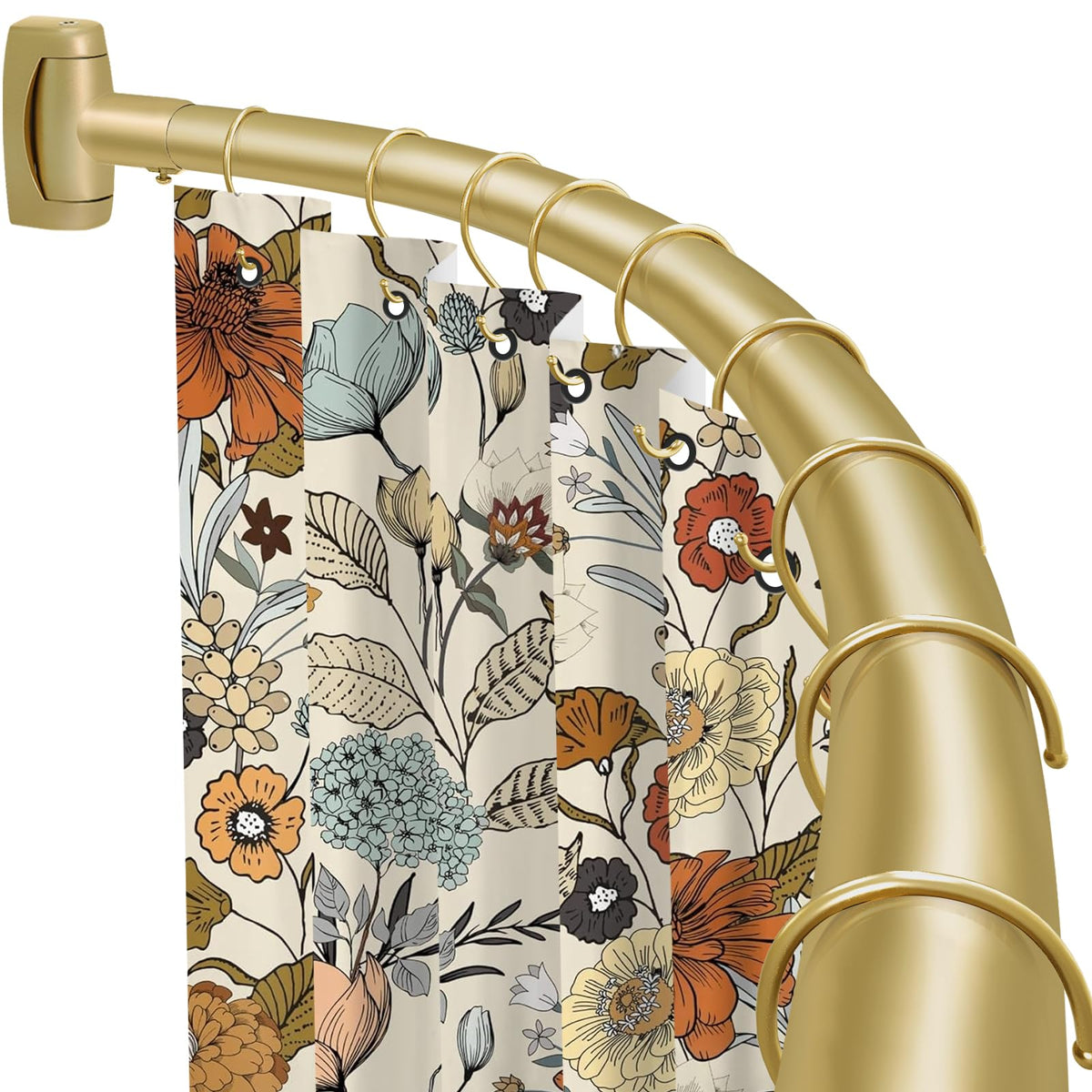 YNL curved rod front view showing sleek gold finish and extra space benefit