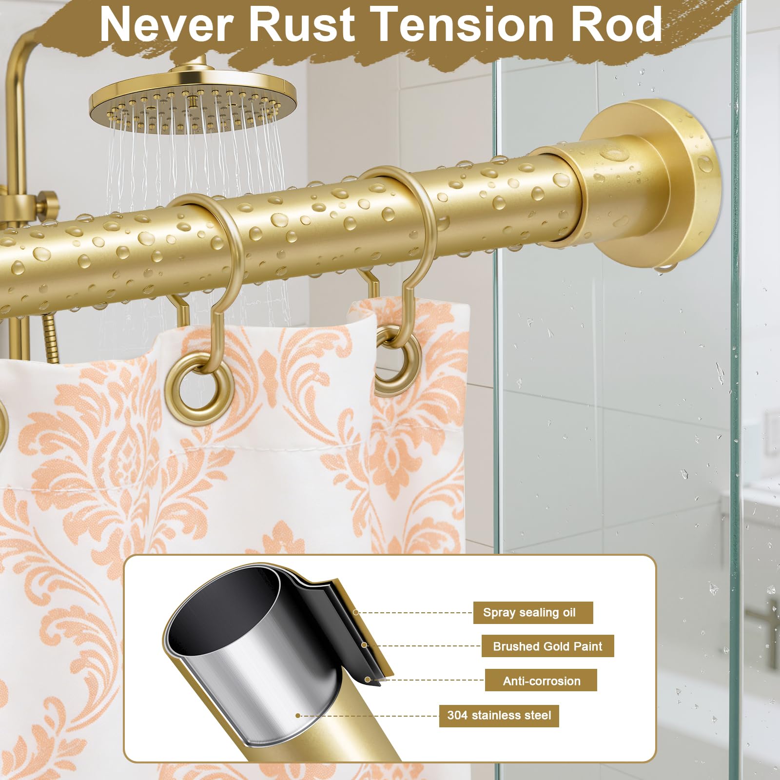 YNL gold rod finish close-up highlighting rustproof coating benefit
