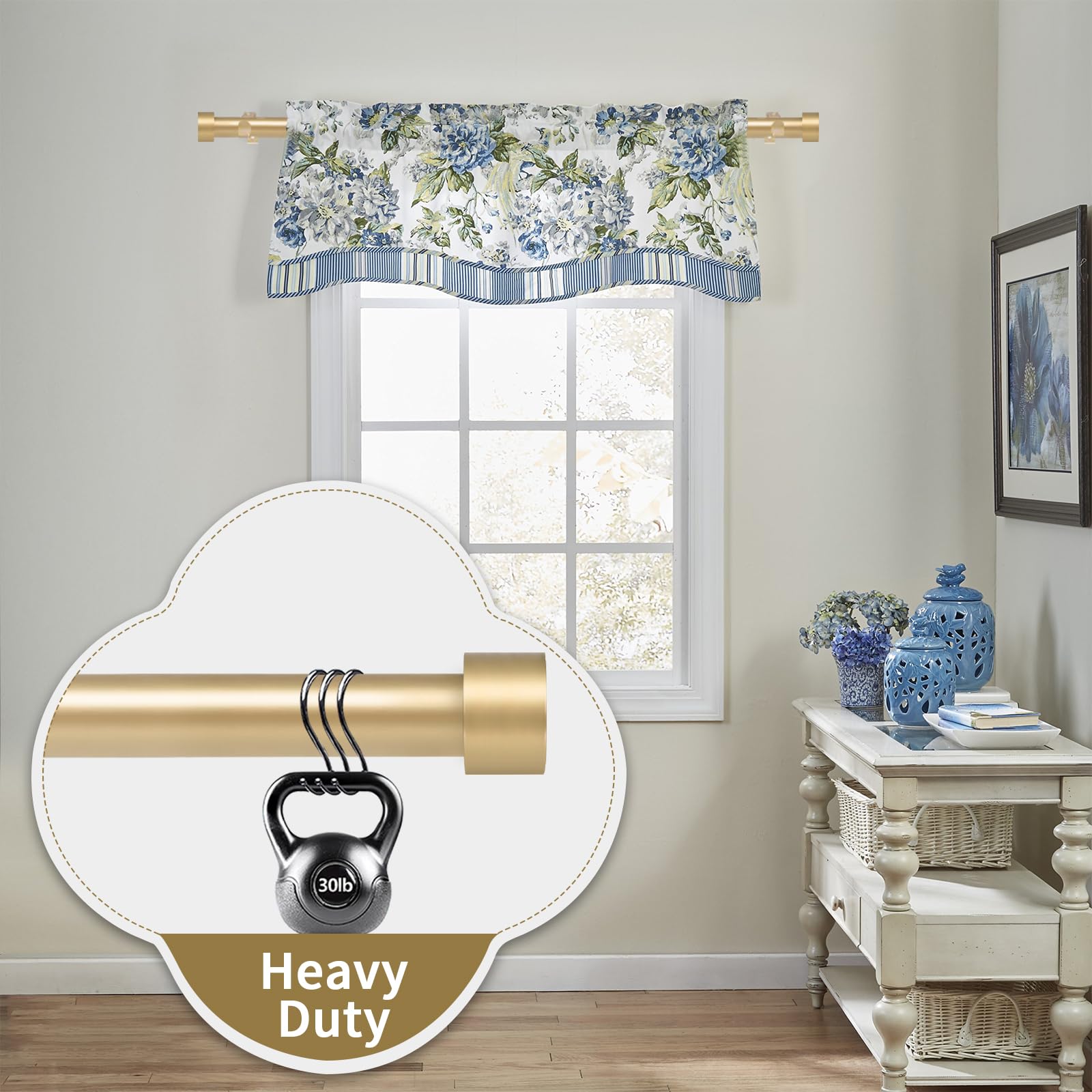 YNL gold rod installed in living room offering elegant window framing