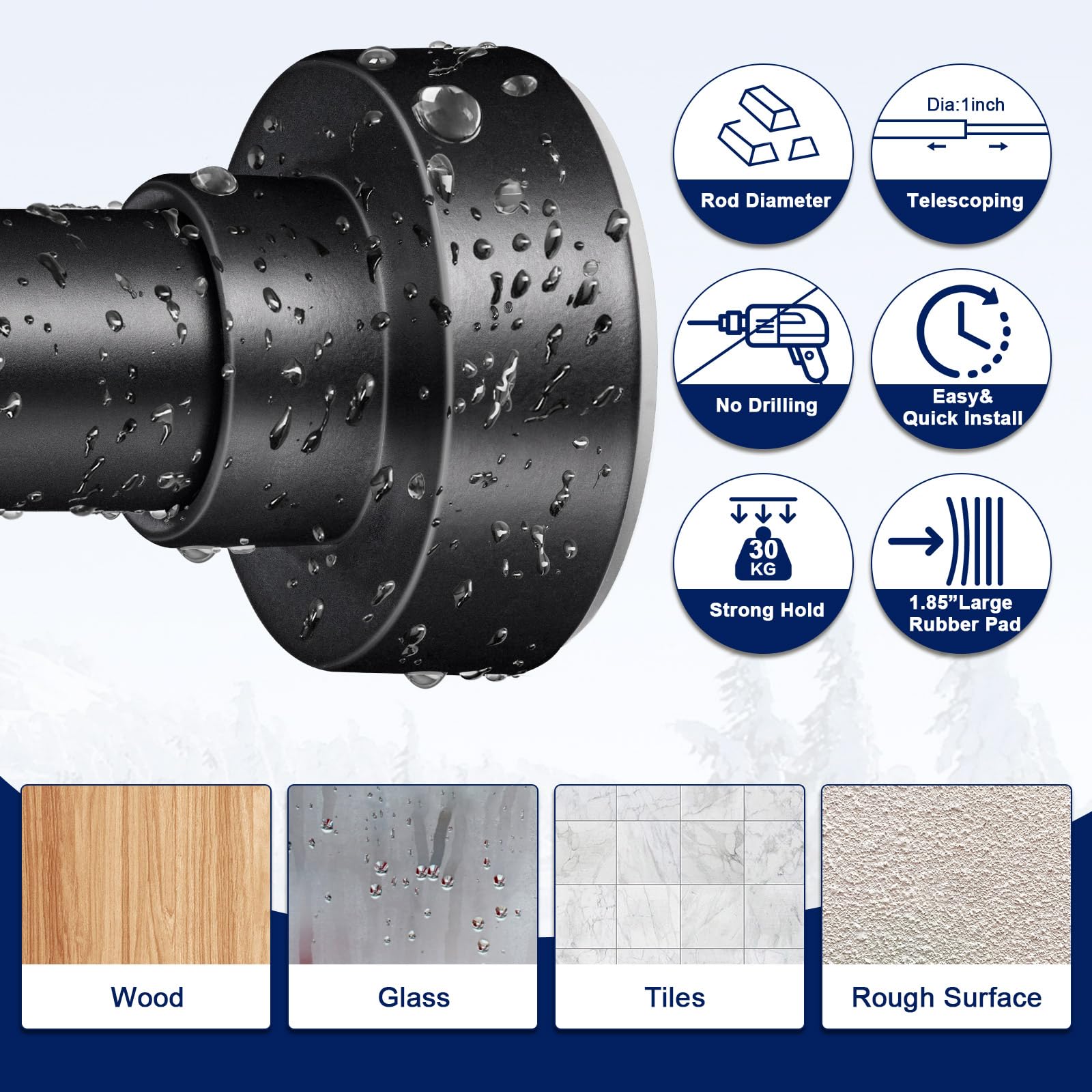 YNL installed in shower demonstrating stable no-drill mounting