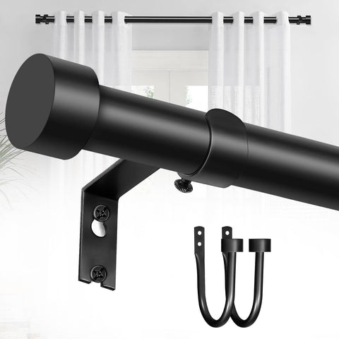 YNL matte black front packaging showing complete curtain rod kit and benefits