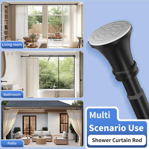 YNL rod installed in bathroom holding shower curtain securely without drilling