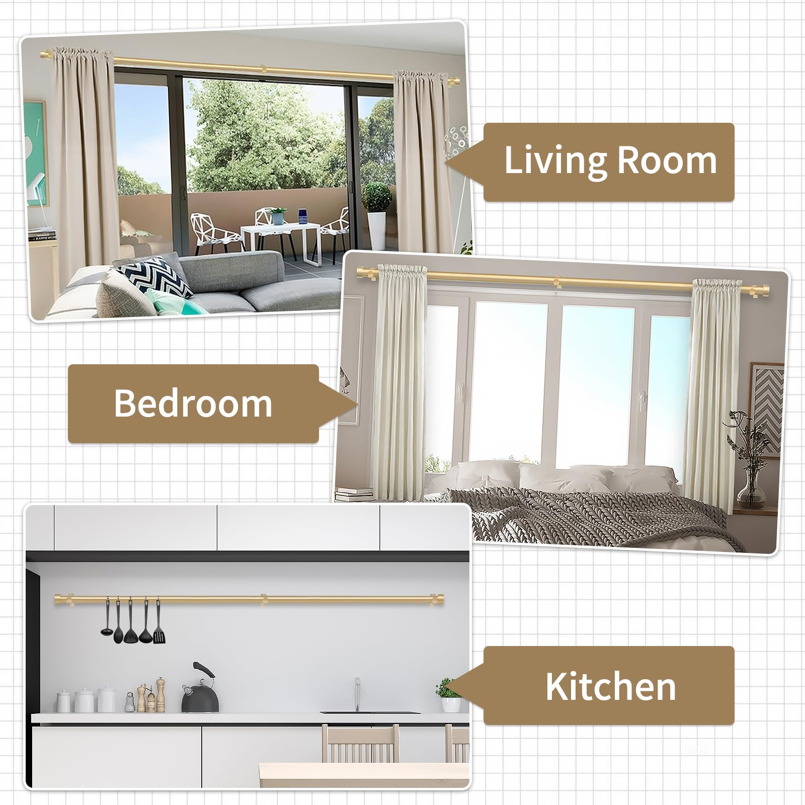 YNL curtain rod on kitchen window creating cohesive decor and function