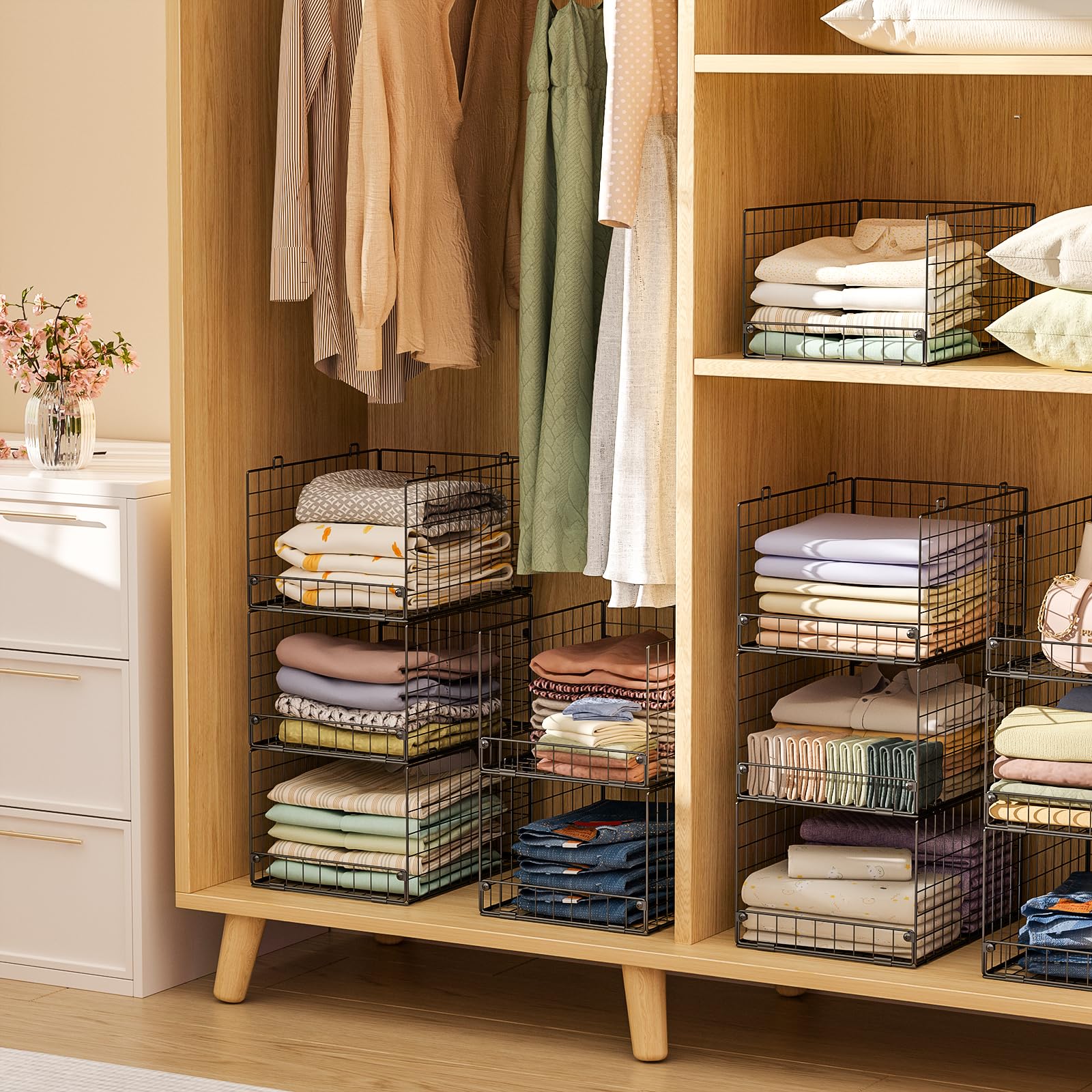 Yociyoga stocked with folded sweaters showing heavy-garment support benefit