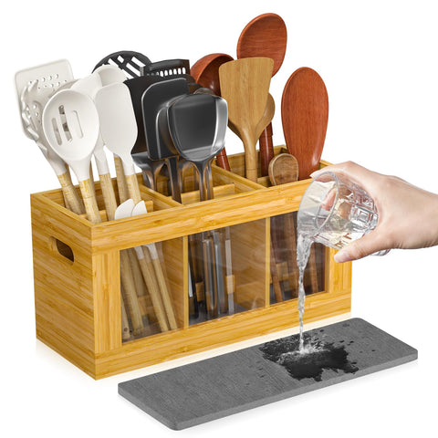 Yofidra front view showing bamboo holder and organized utensils, saving counter space