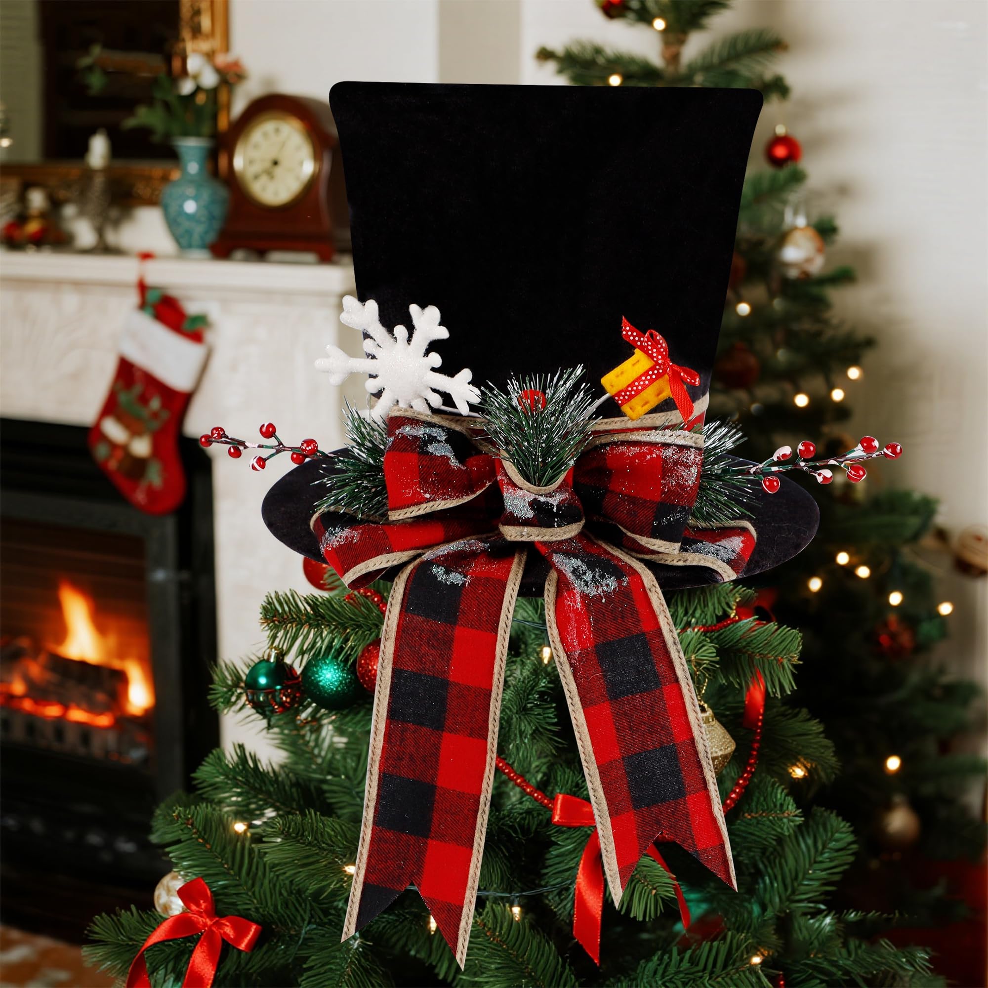 YOFIT top hat perched on decorated Christmas tree creating focal point