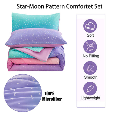 Yogeneg close-up of metallic star and moon print showing shimmer benefit: delicate decorative detail
