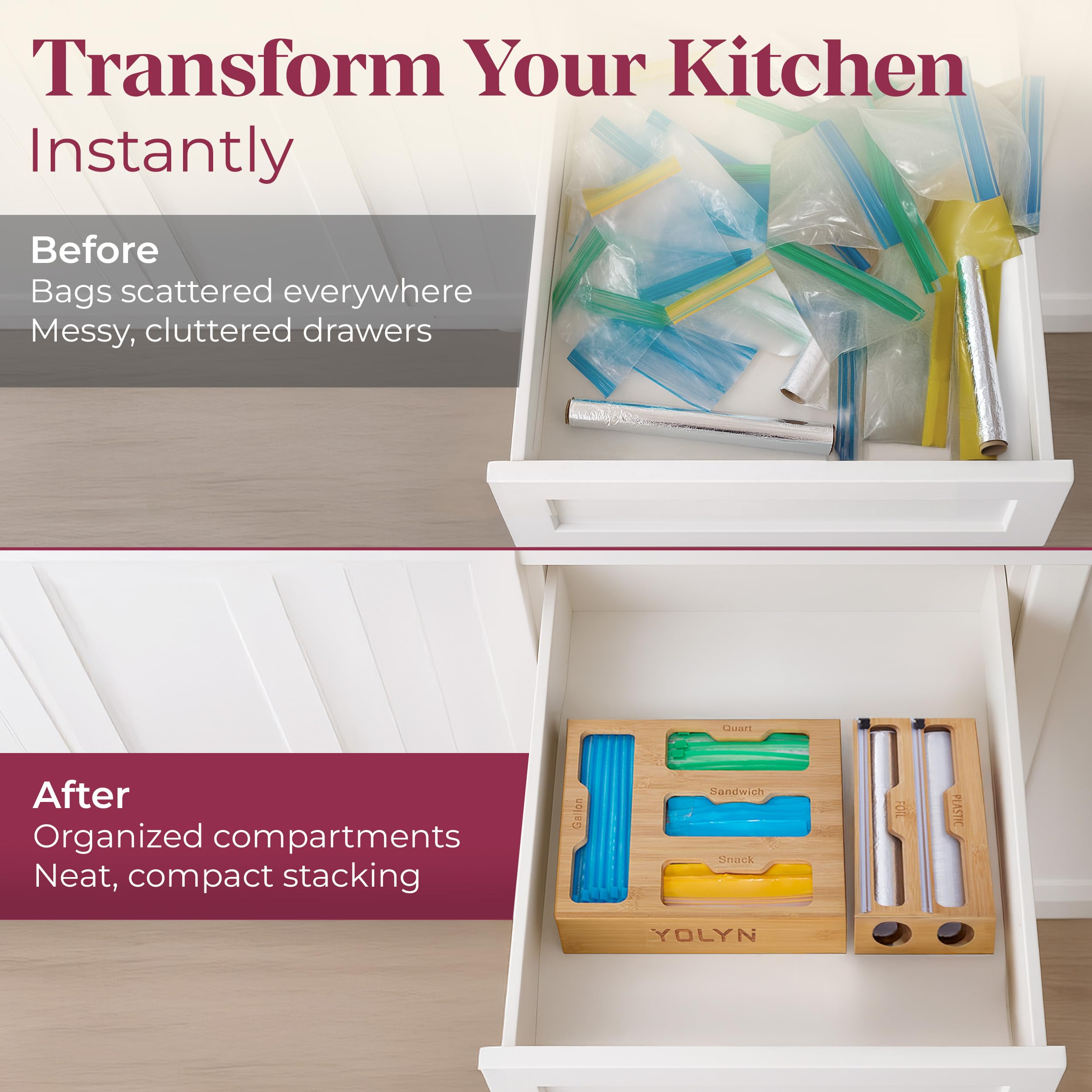 YOLYN compartments with gallon, quart and sandwich boxes for easy access