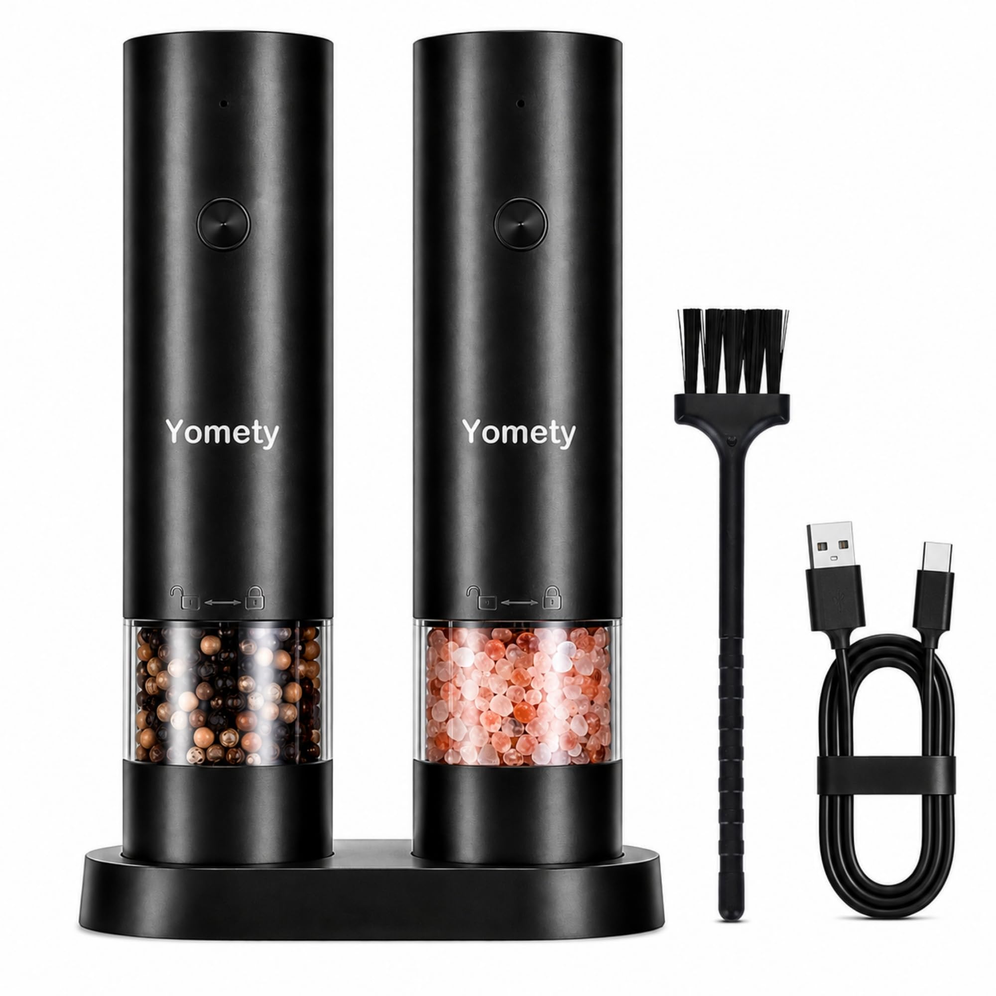 Yomety front view showing sleek mills and tidy base, adds instant kitchen polish