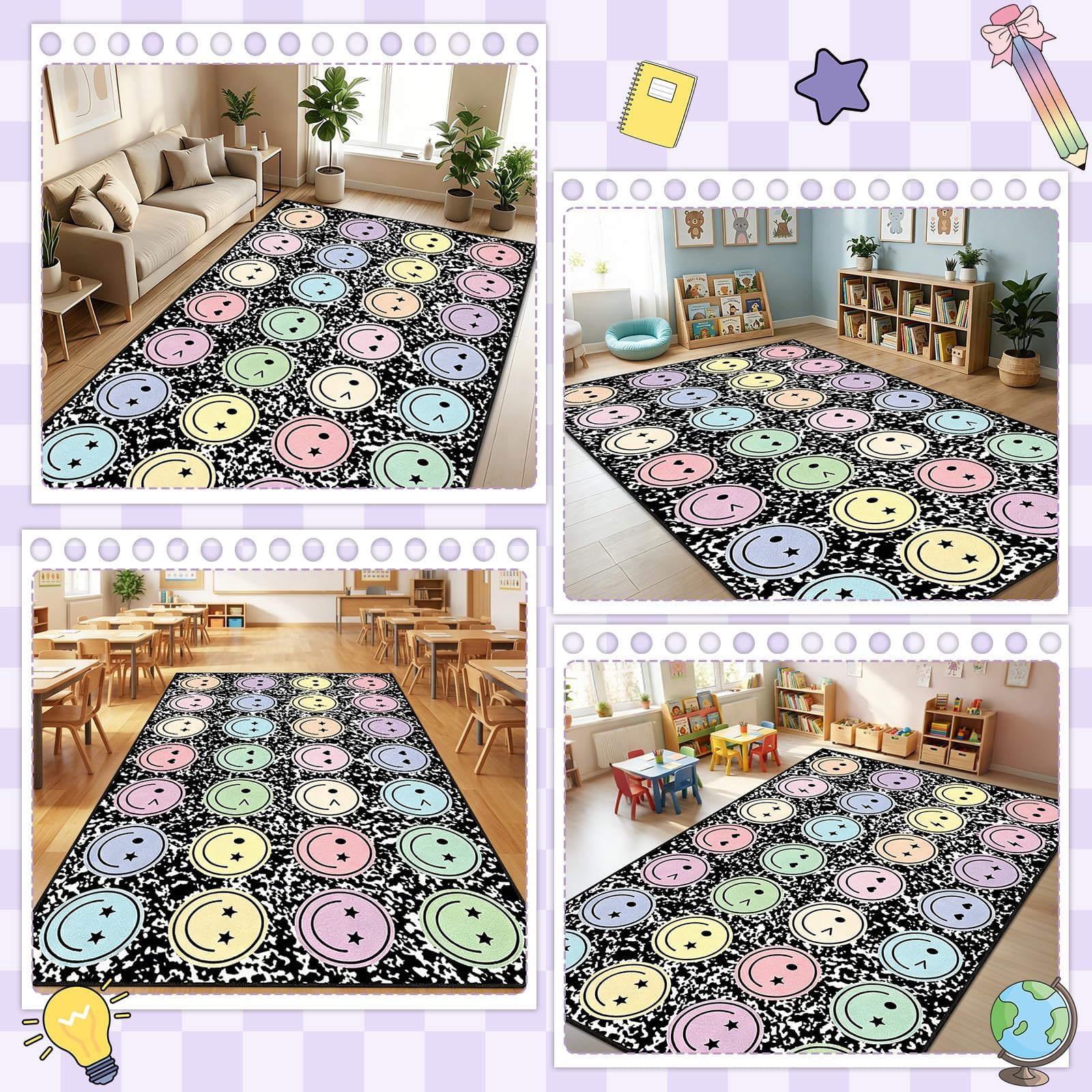 Yomjress rug size comparison with children shows ample space and group activity benefit