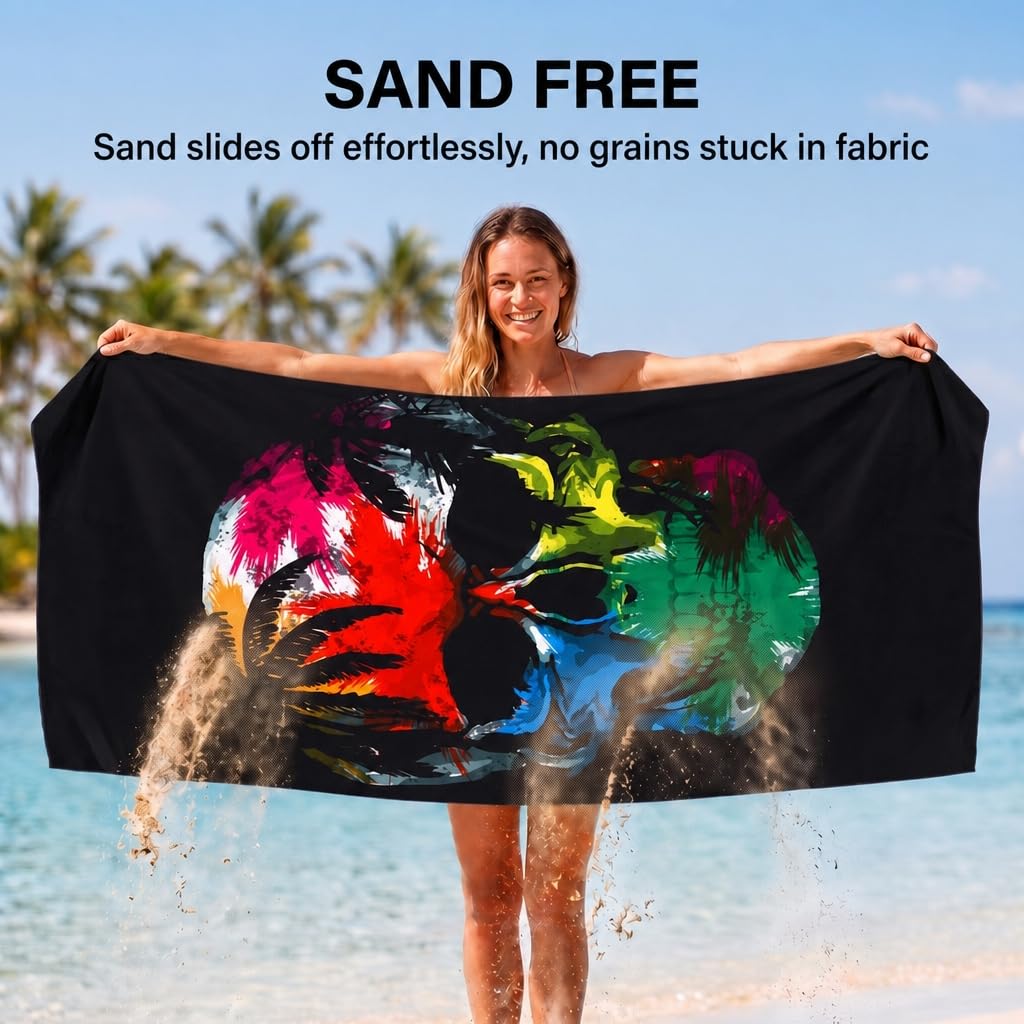 Yongoes towel in use on sand providing large coverage and sand-resistant advantage