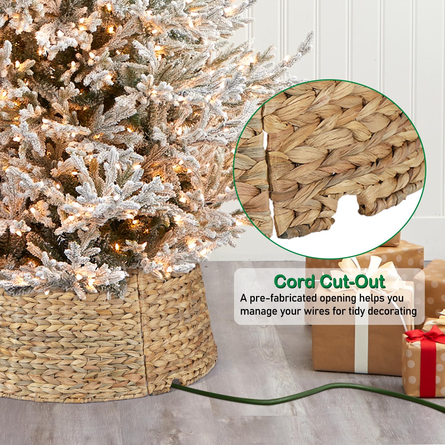 Yonsya collar around decorated tree hiding stand for cleaner holiday displays