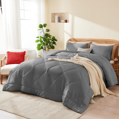 YOOHU king comforter front view shows full bed coverage and modern grey look
