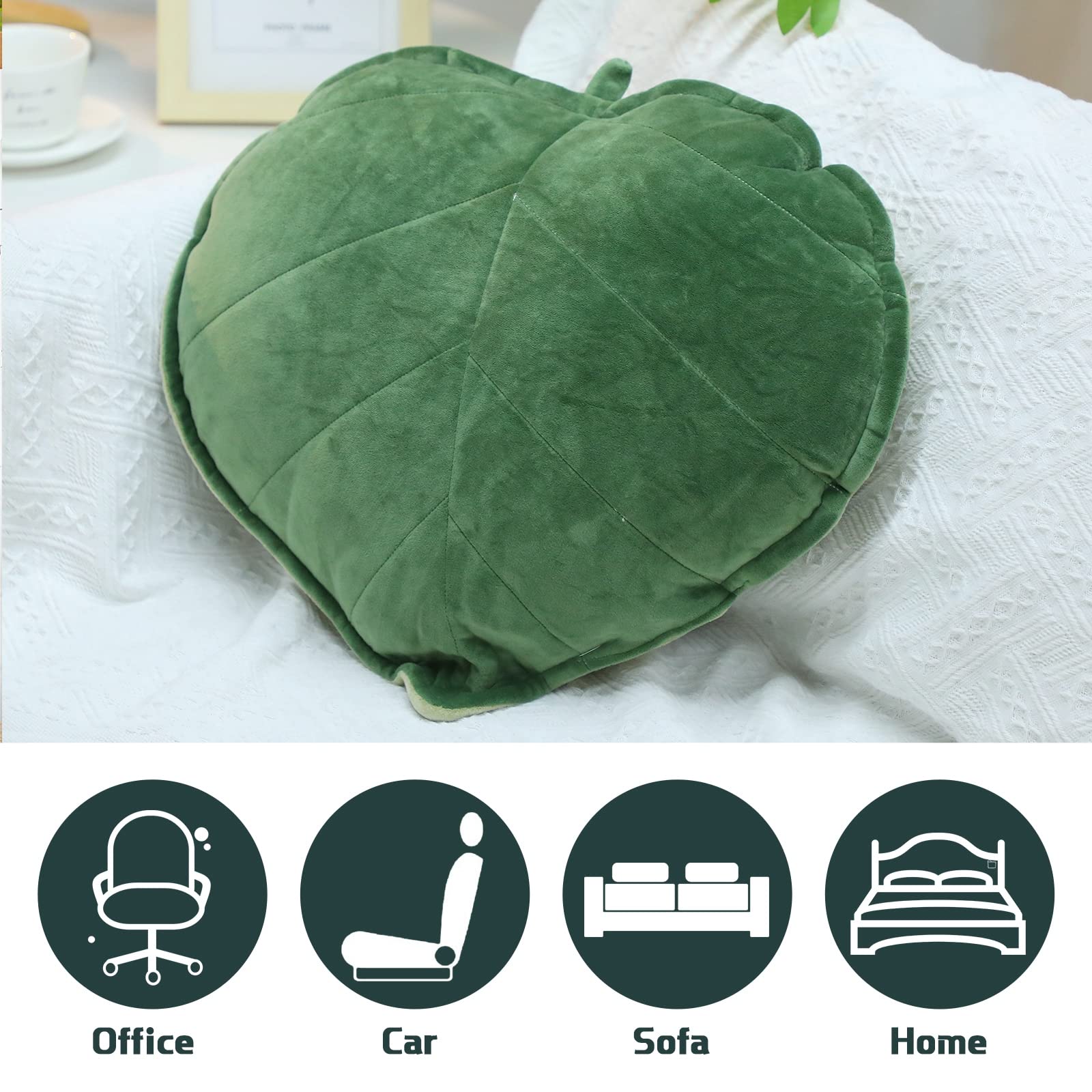 Yookeer leaf pillow on sofa styled with blanket adding cozy botanical accent