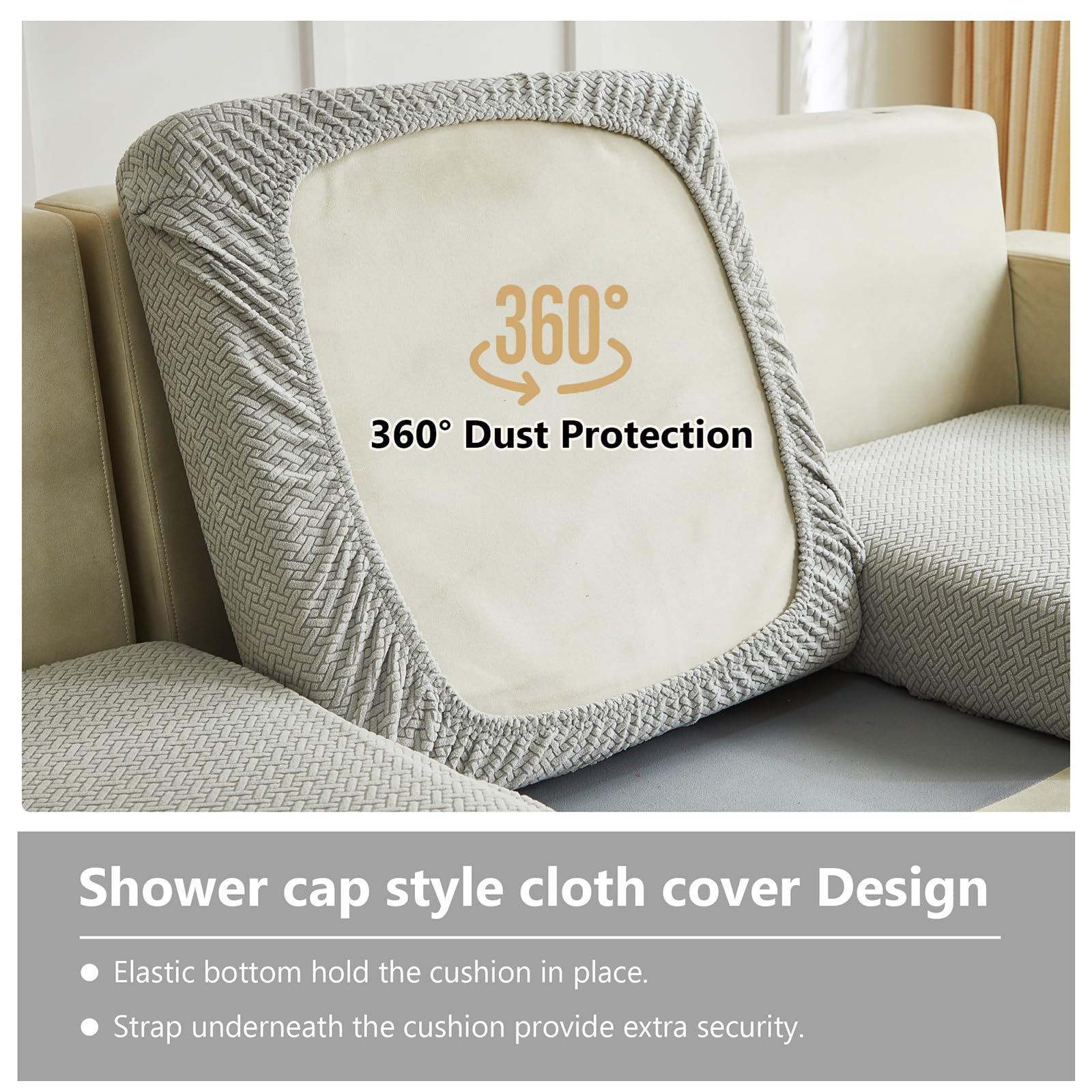 Yoovat cover installed on sofa in living room offering instant room refresh