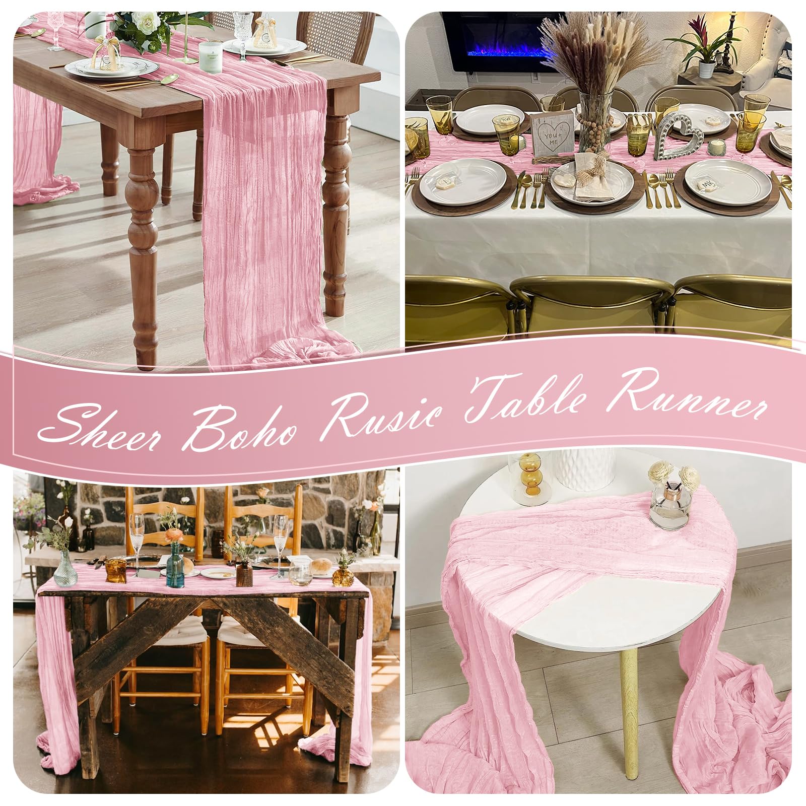 Yorcari table runner at wedding reception conveying cohesive, soft decorative appeal