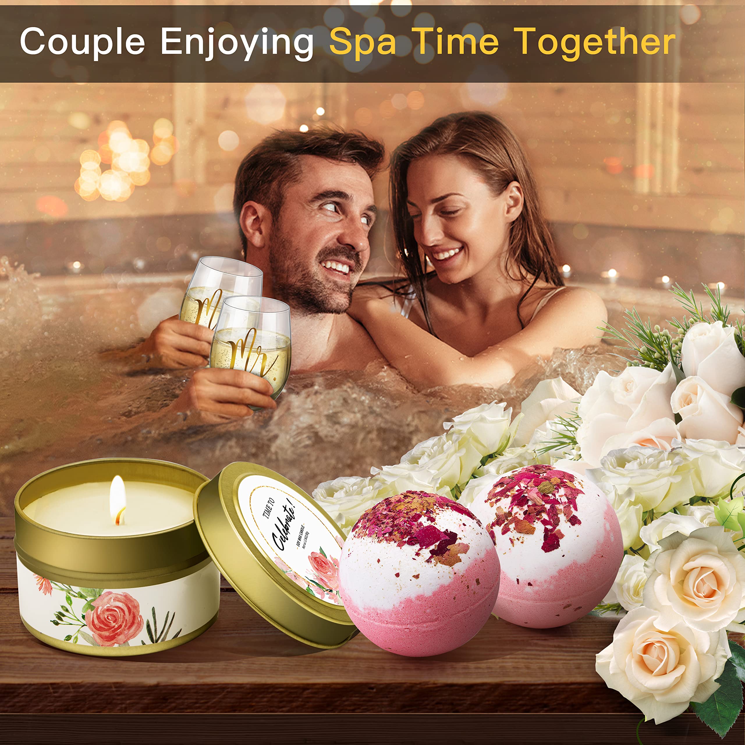 Yorktend gold lavender candle and rose bath bombs offering relaxing aroma