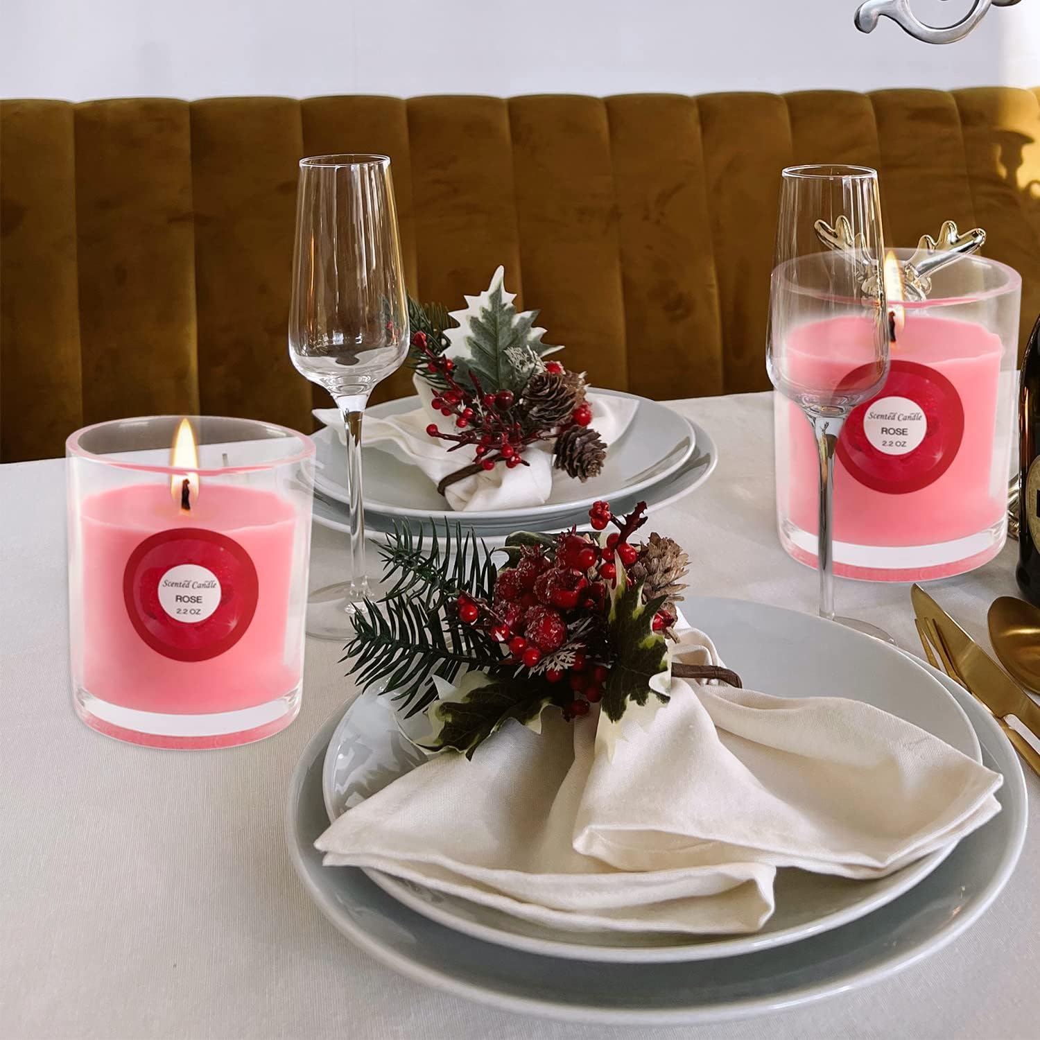 YOROXRG candles placed on a shelf in a living room for ambiance